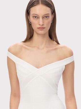 Herve Leger Off-Shoulder White Bandage Dress
